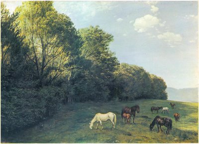 Landschaft mit weidenden Pferden von Hans Thoma